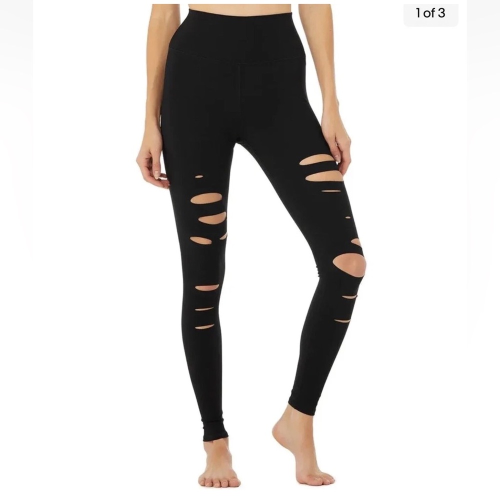 Alo Yoga High-Waist Ripped Warrior Leggings in navy XS NEW